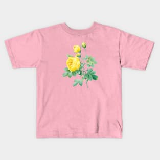 Yellow Rose Flower Vintage Botanical Illustration Kids T-Shirt